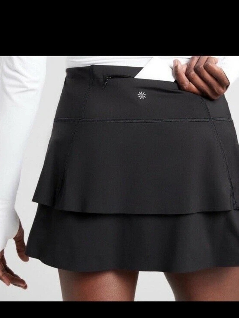 Athleta Momentum Skort Black Ruffle Tennis Running Golf Skirt XS EUC - Picture 2 of 11